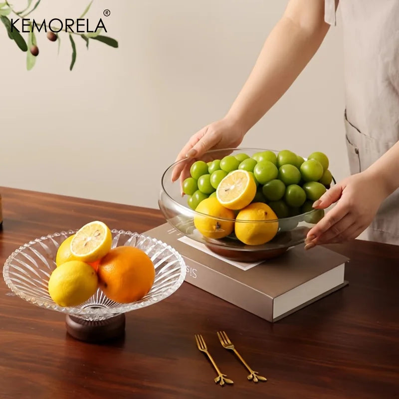 KEMORELA Glass Fruit Bowl – Stackable Footed Kitchen Decor