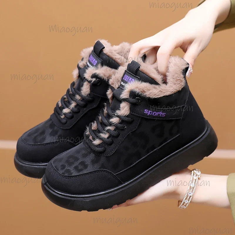 Women's Winter Plush Ankle Boots – Lace-Up Flat Cotton Shoes
