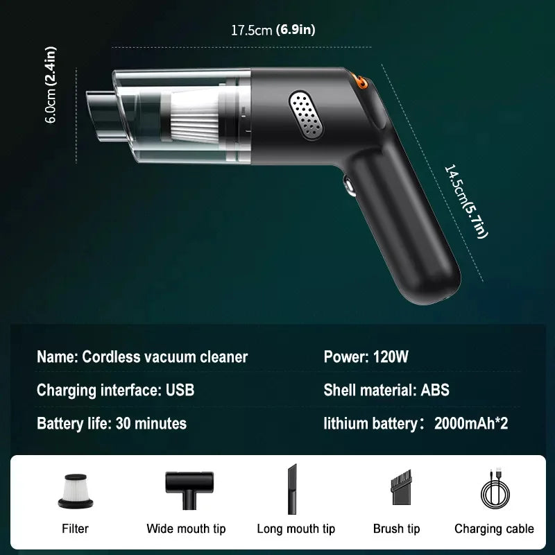 Wireless Handheld Vacuum 10000Pa 120W – Car, Home & Pet Hair