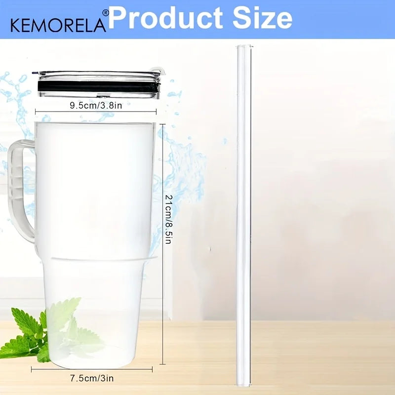KEMORELA 40oz Glass Tumbler with Handle, Lid & Straw | 1–2 Pack