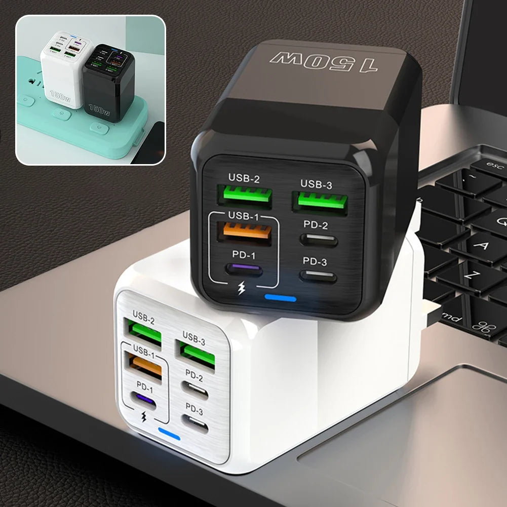 150W 6-in-1 Multi-Port Fast Charger | 3 USB + 3 PD