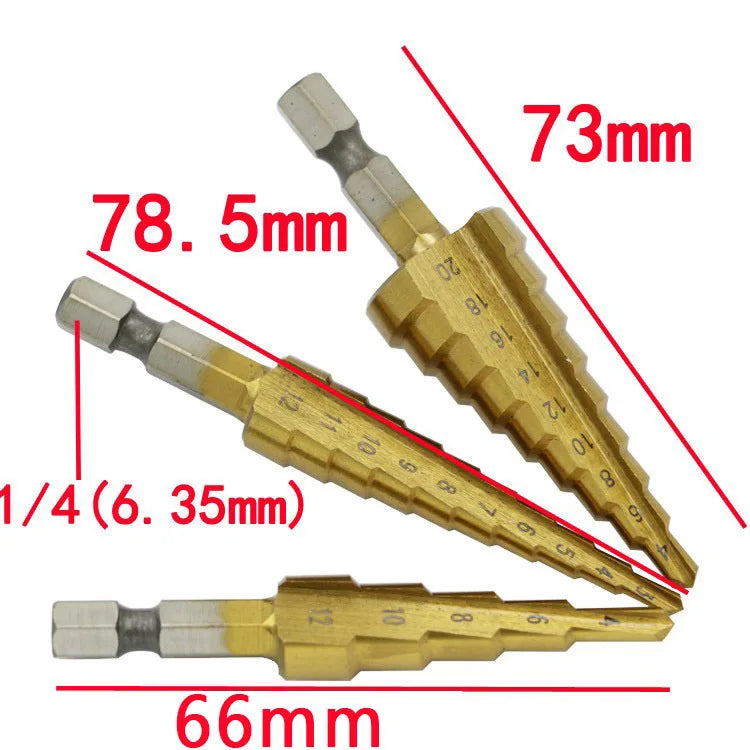 SLADE HSS Titanium Step Drill Bit Set 3-12 4-12 4-20mm