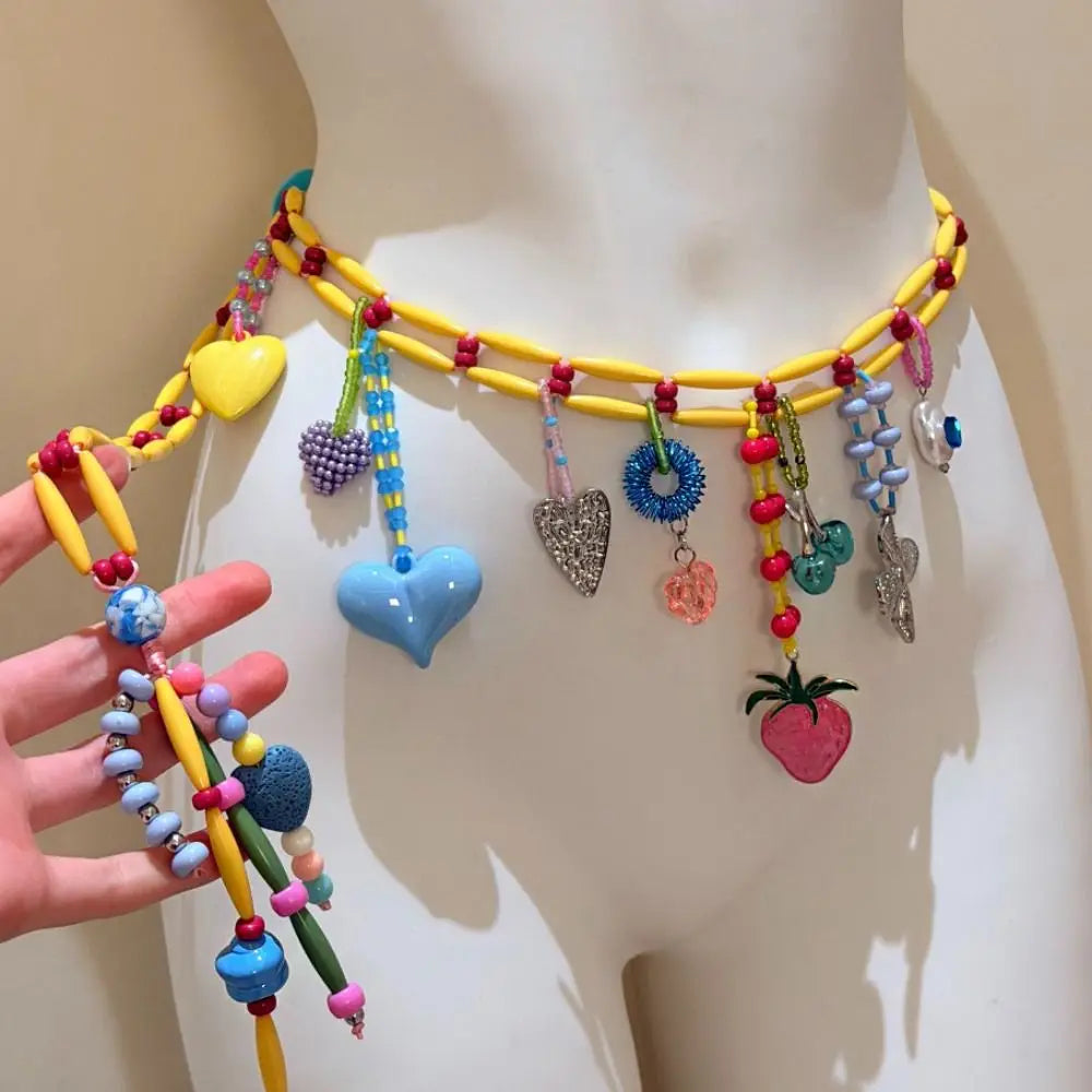 Y2K Colorful Beaded Waist Chain – Kawaii Bohemian Body Jewelry