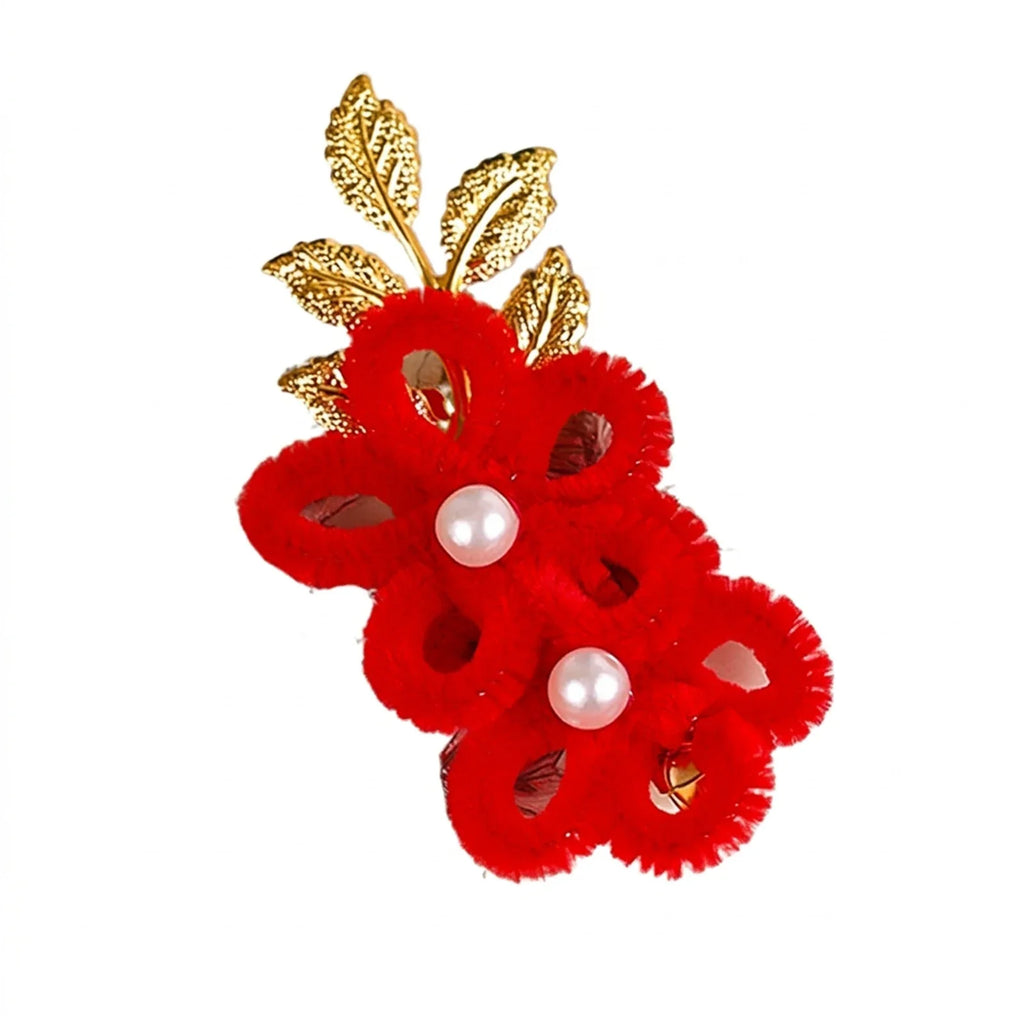 Vintage Red Flower Hair Comb | Chinese Bridal Headdress