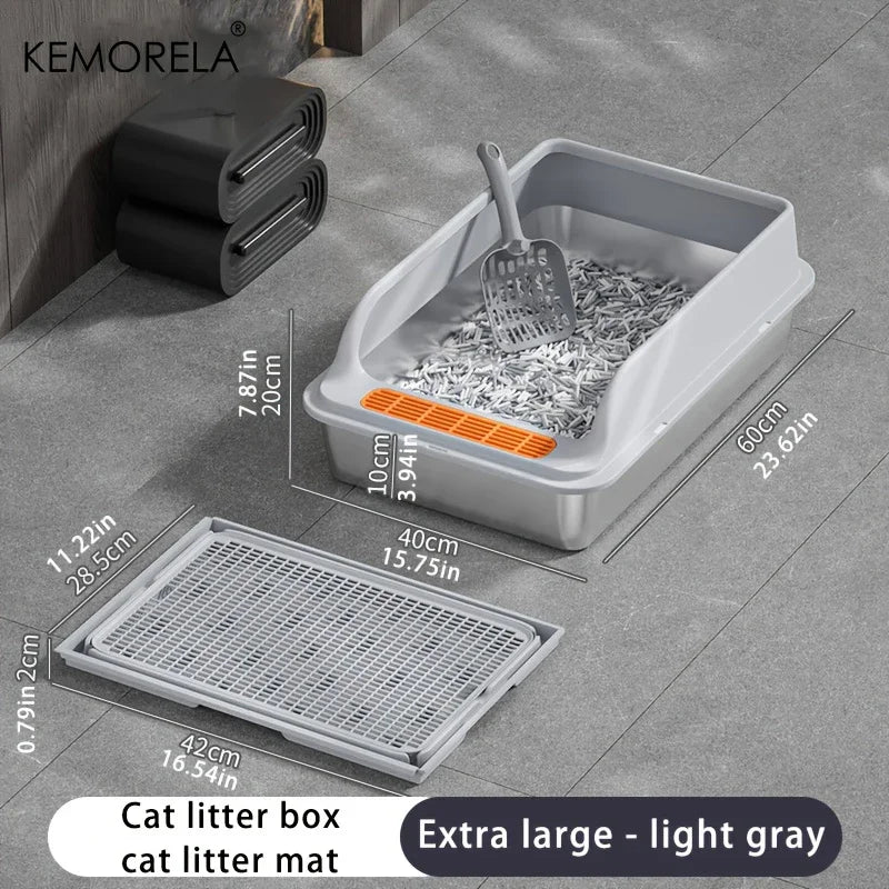 KEMORELA XL Stainless Steel Cat Litter Box with Anti-Splash Mat