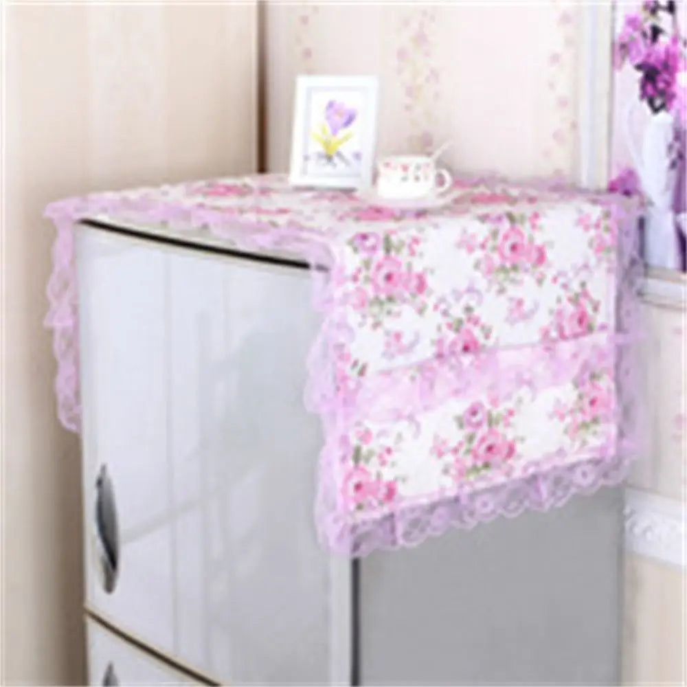 Floral Refrigerator Cover – Pink & Purple Lace Dust Cover Cloth