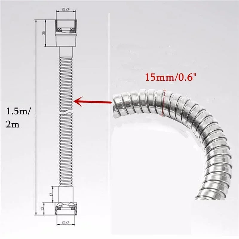 SUS304 Flexible Shower Hose 1.5M / 2M – Stainless Steel Black