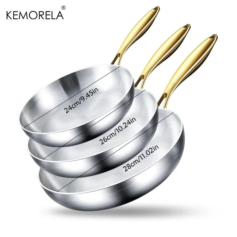 KEMORELA 3-Pc 316 Stainless Steel Non-Stick Frying Pan Set