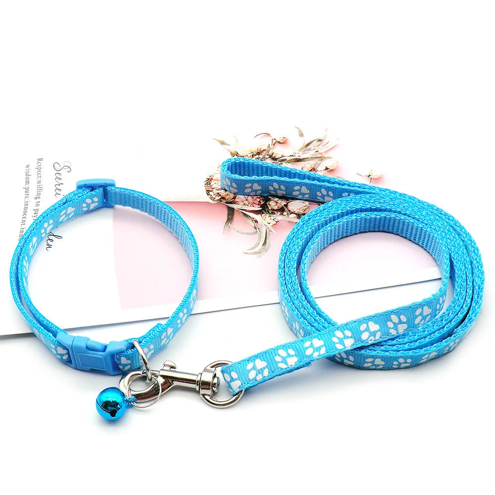 Dog Paw Print Leash & Adjustable Collar Set | Puppy Walking Lead