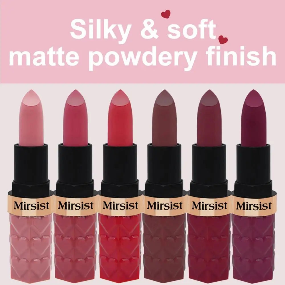 Mirsist Velvet Matte Lipstick – Waterproof & Non-Transfer, 6 Shades