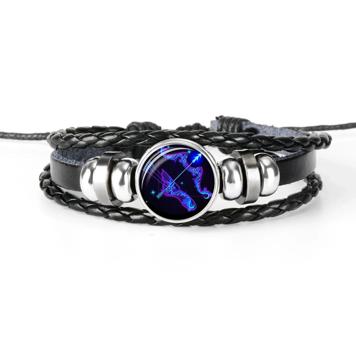 Zodiac Constellation Braided Leather Bracelet | Glass Dome Charm