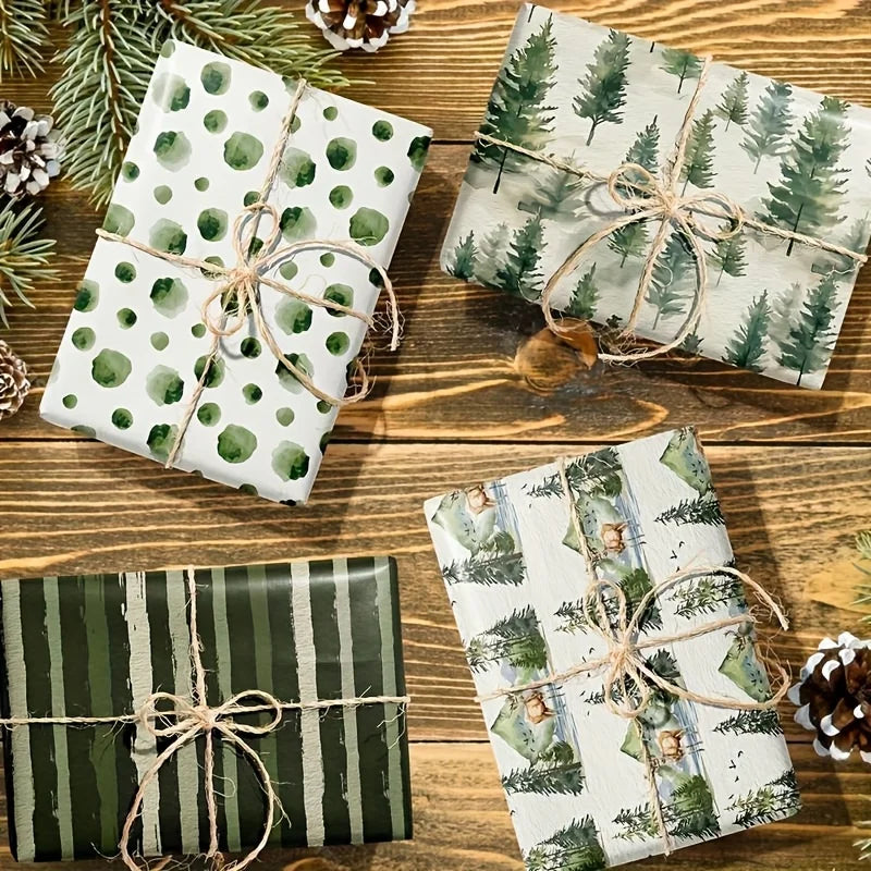 12-Pack Forest Animal Wrapping Paper – Deer & Pine Cone Design