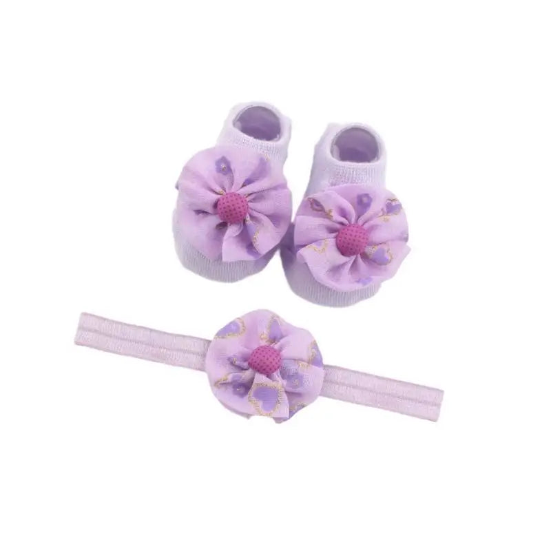 Baby Floral Headband & Socks Set | 0–6 Months Infant Gift