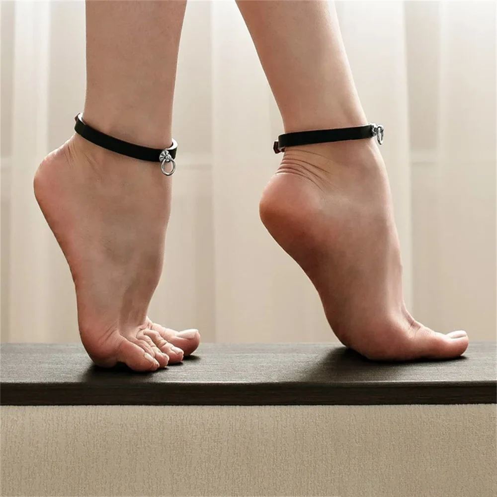 Ankle Belt Black O-ring Punk Leather Feather Anklet Men's Women Alloy