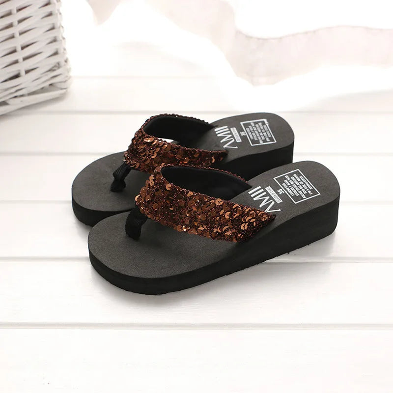 Women's Sequin Flip Flops | Summer Beach Slide Sandals