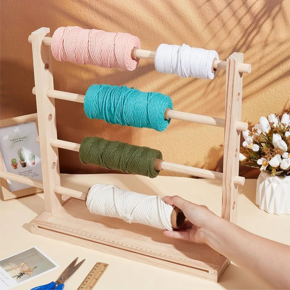 4-Tier Wood Ribbon Storage Rack & Spool Organizer for Crafts