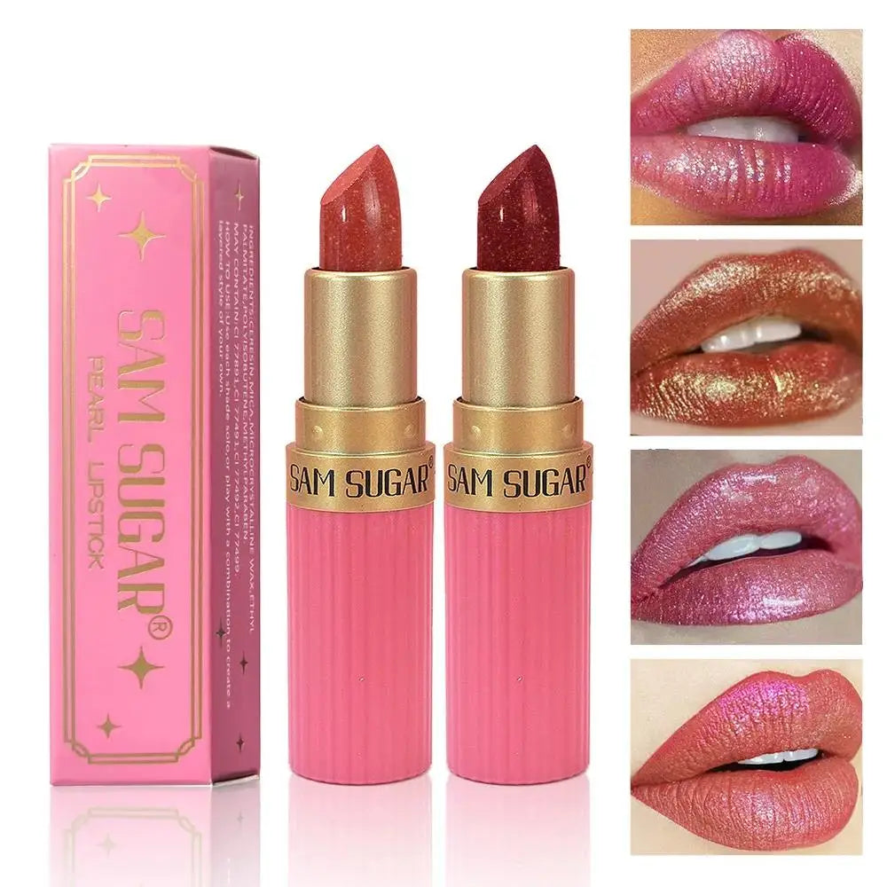 SAM SUGAR Metallic Glitter Lipstick – Shimmer Pearl Lip Gloss