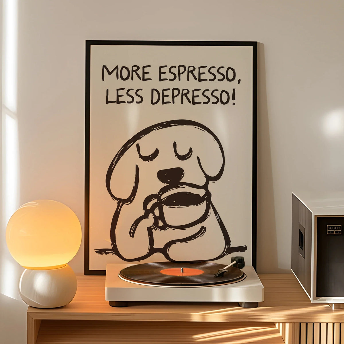 "More Espresso Less Depresso" Retro Coffee Canvas Wall Art