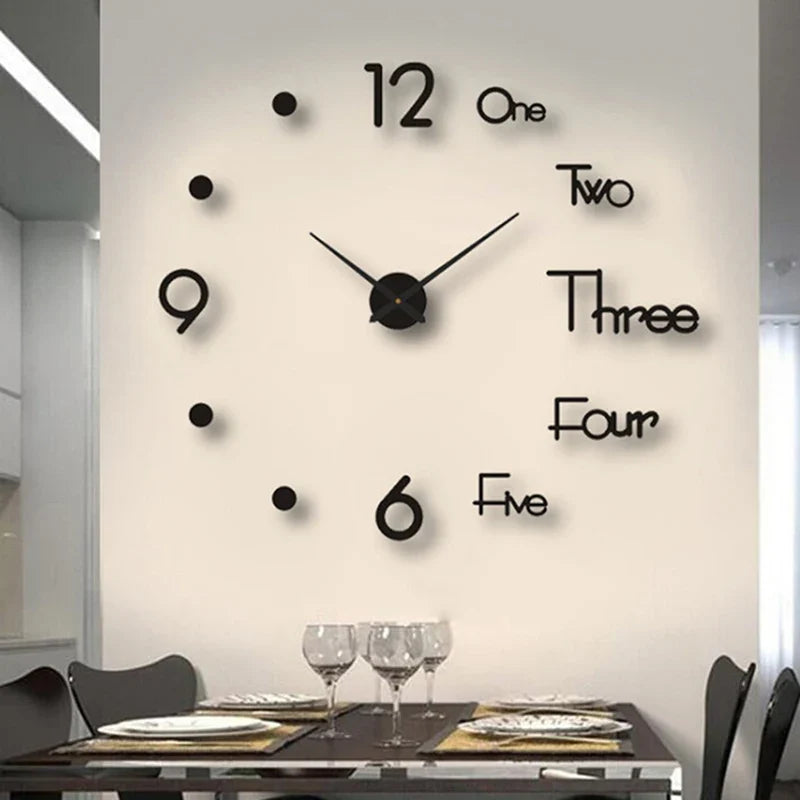 3D DIY Mirror Wall Clock – Silent Quartz Acrylic Home Decor