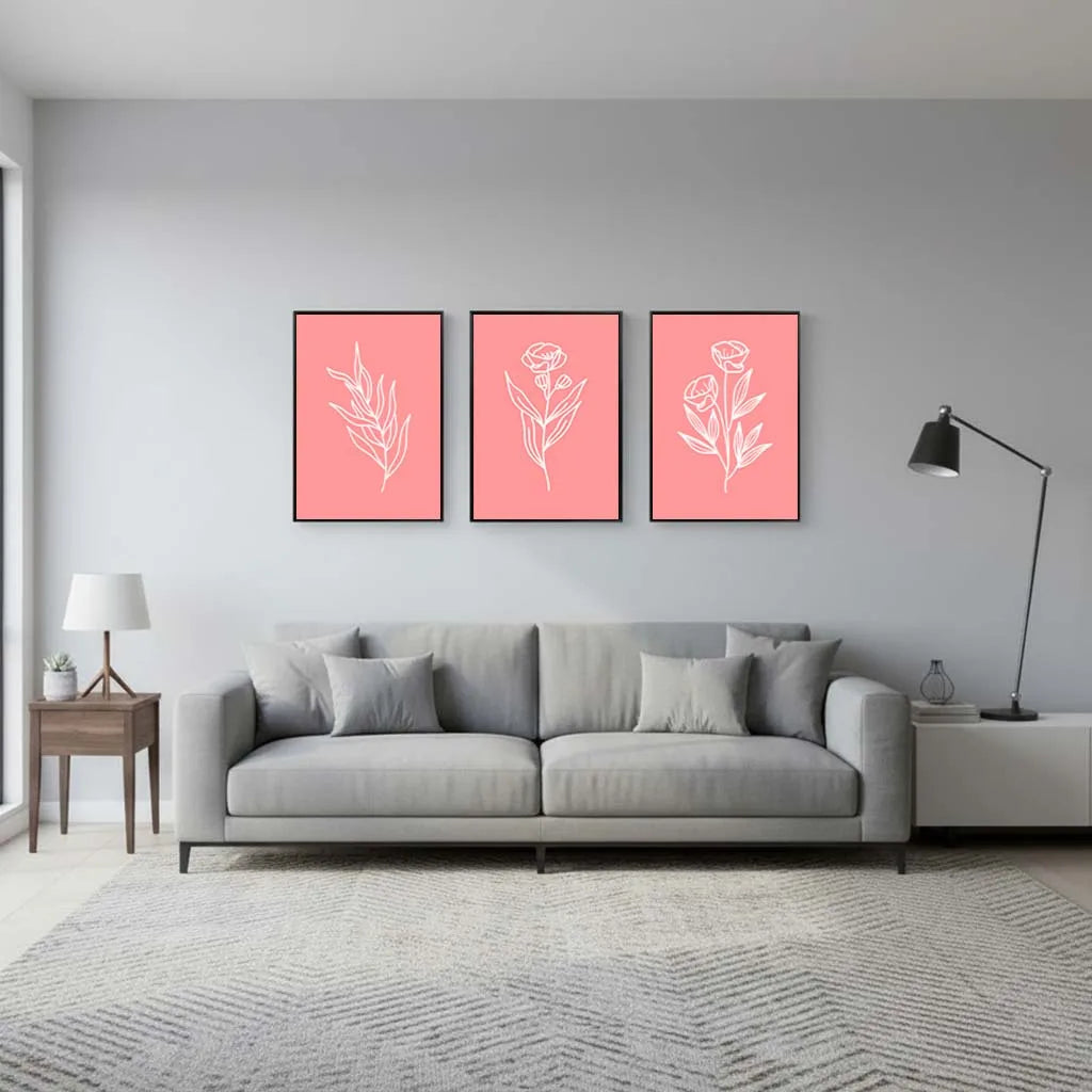 Nordic Pink Floral Line Art Canvas Print | Minimalist Wall Decor