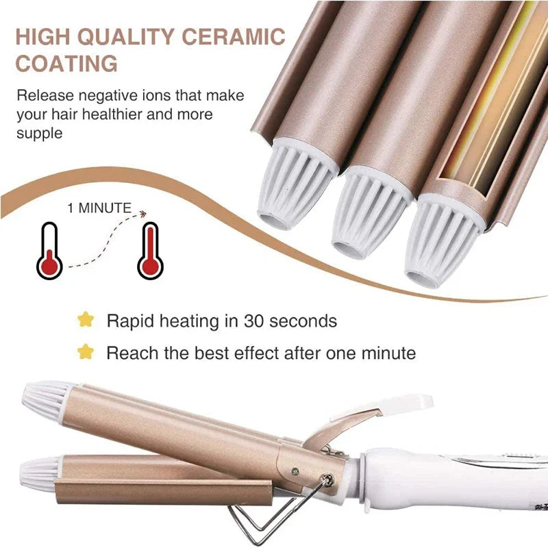 3 Barrel Ceramic Ionic Hair Waver | LCD Curling Iron