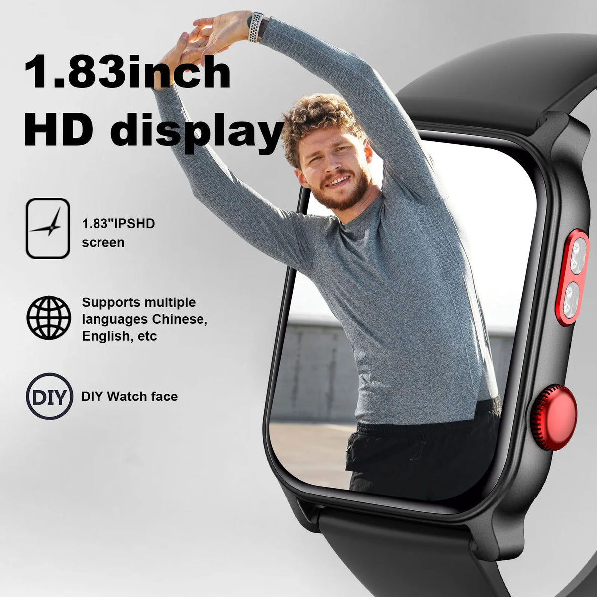 Yoateo Smart Watch 1.83" | 100+ Sports, IP68, Wireless Call