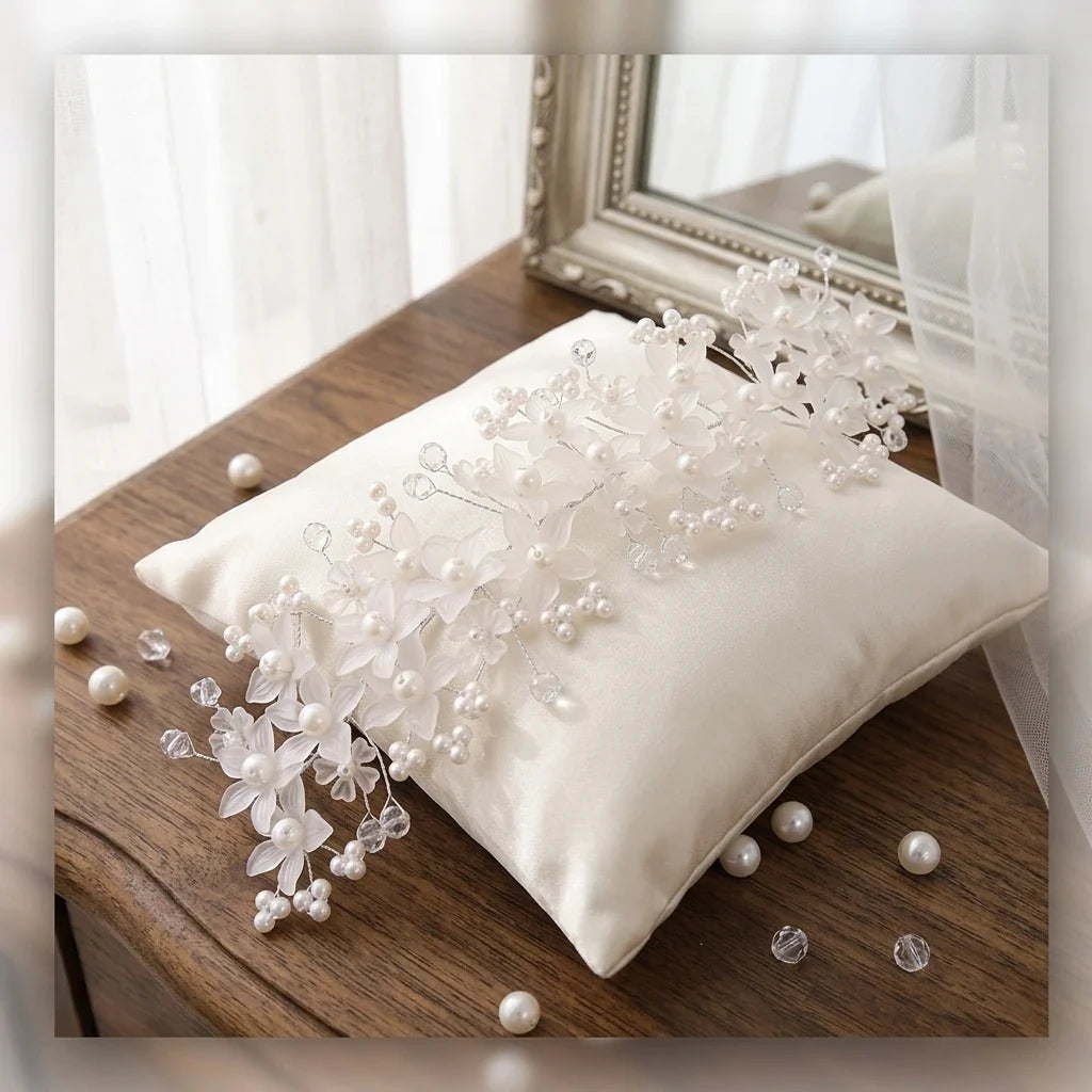 Crystal Pearl Floral Bridal Headpiece | Wedding Hair Accessory