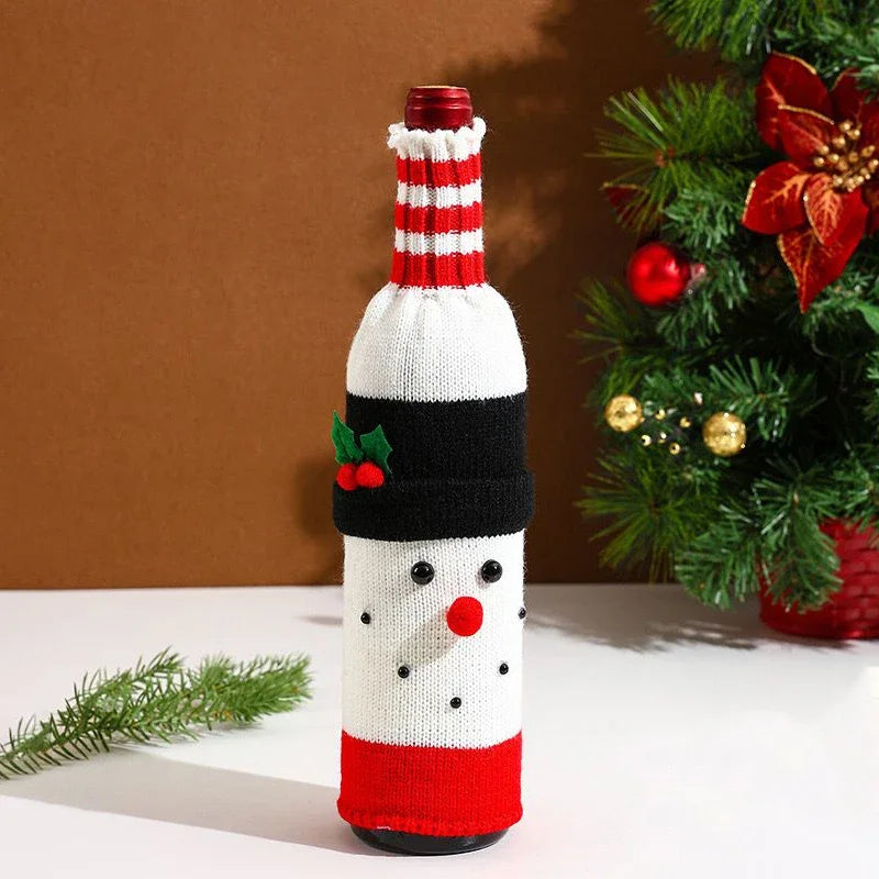 Christmas Knitted Santa Wine Bottle Covers | Festive Table Decor Set