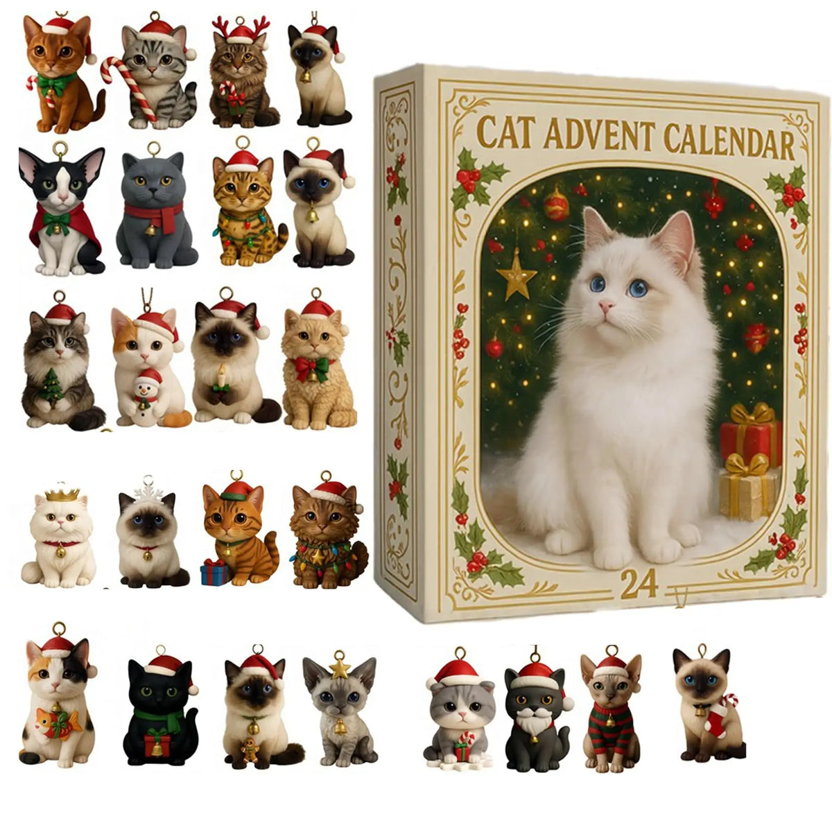 Cat Advent Calendar 2025 – 24 Cute Cat Ornaments & Charms