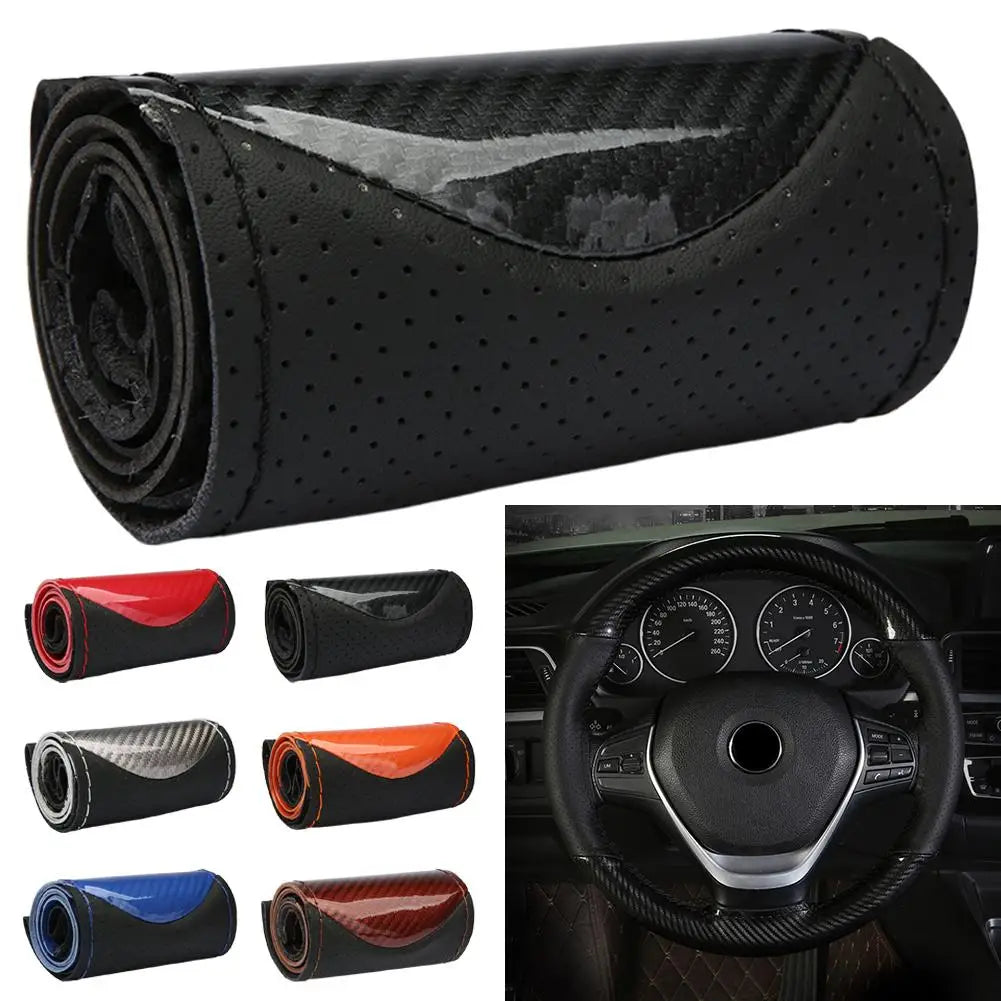 Carbon Fiber Hand-Stitched Steering Wheel Cover | Faux Leather