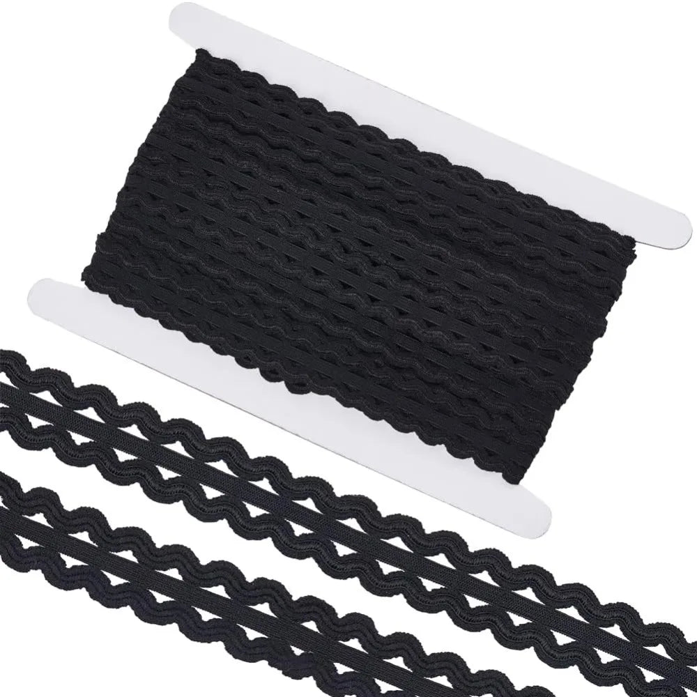 10M Wavy Elastic Ribbon Trim 20mm Black – Nylon Sewing Cord