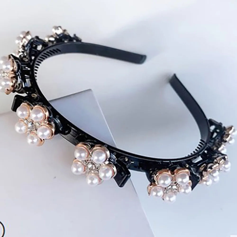 Rhinestone Pearl Flower Hair Braider Toothed Headband | Zircon