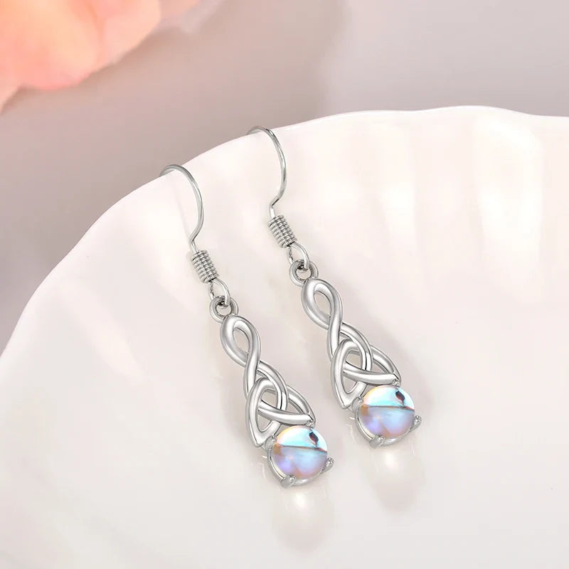 Huitan Celtic Knot Drop Earrings with Simulated Opal Stone
