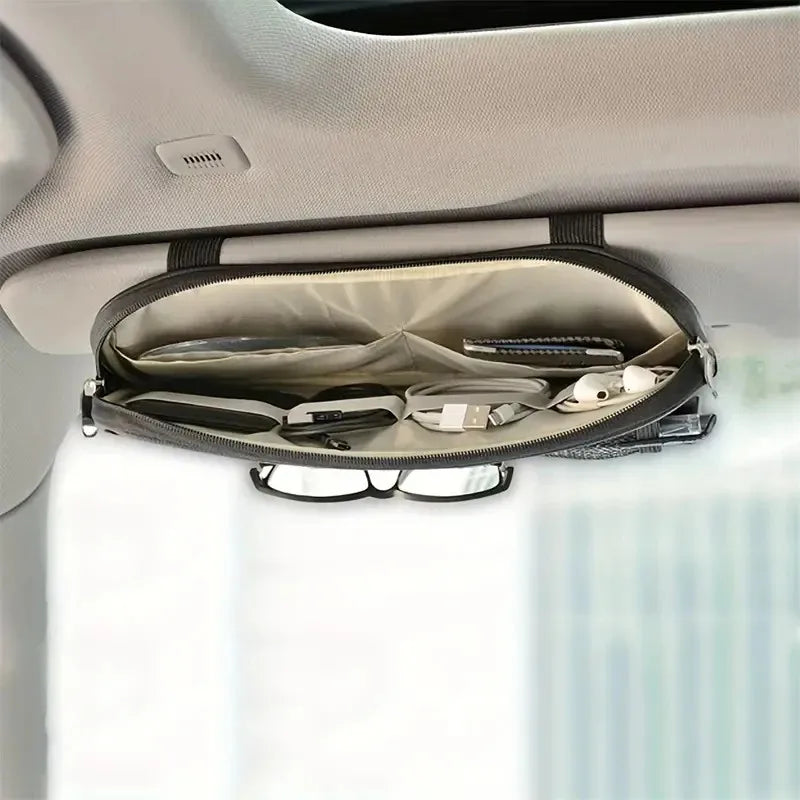 Car Sun Visor Organiser Sunglasses Holder Zip Pouch Truck SUV