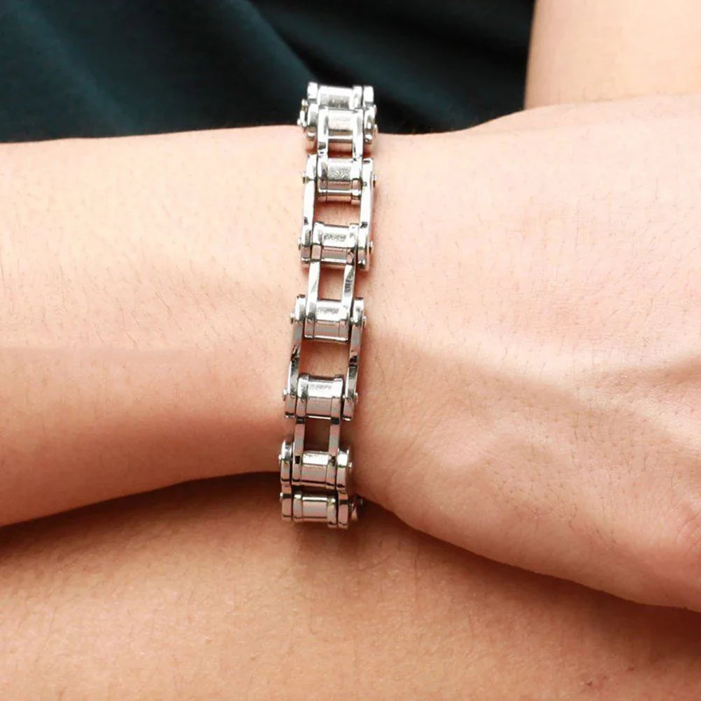 Punk Stainless Steel Motorcycle Chain Bracelet 8.5" Silver