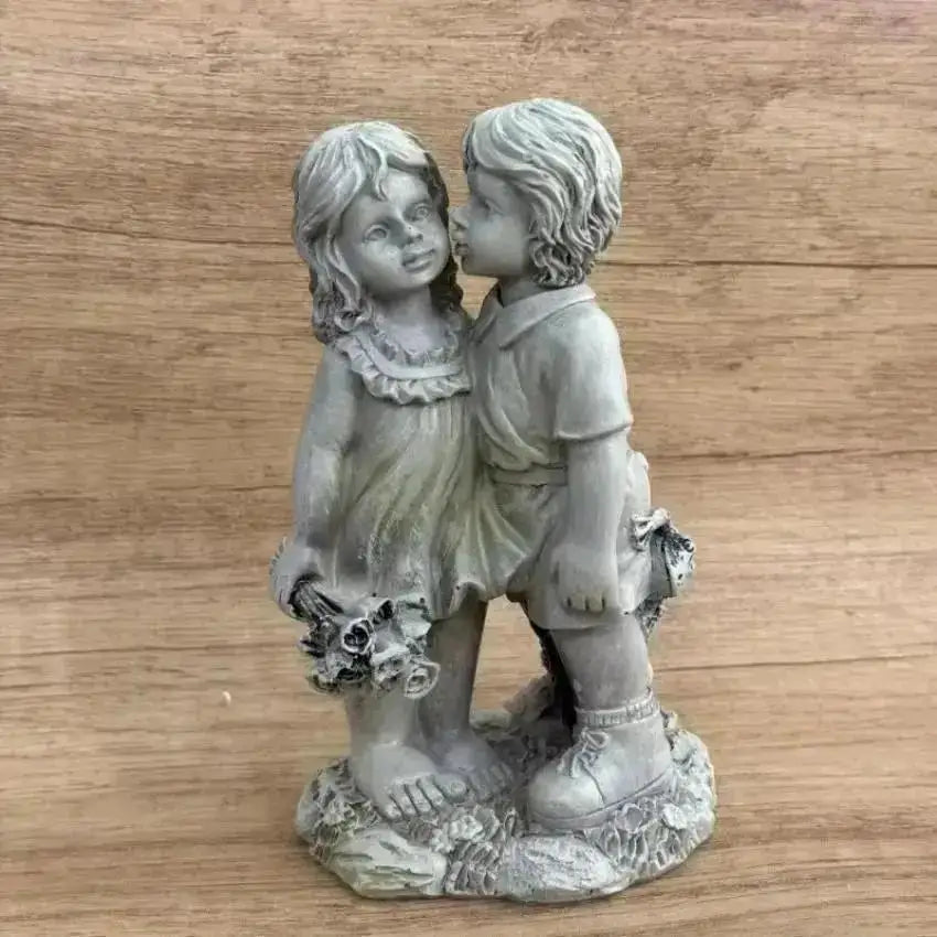 Kids on Bench Kissing Figurine | Resin Fairy Garden Sculpture