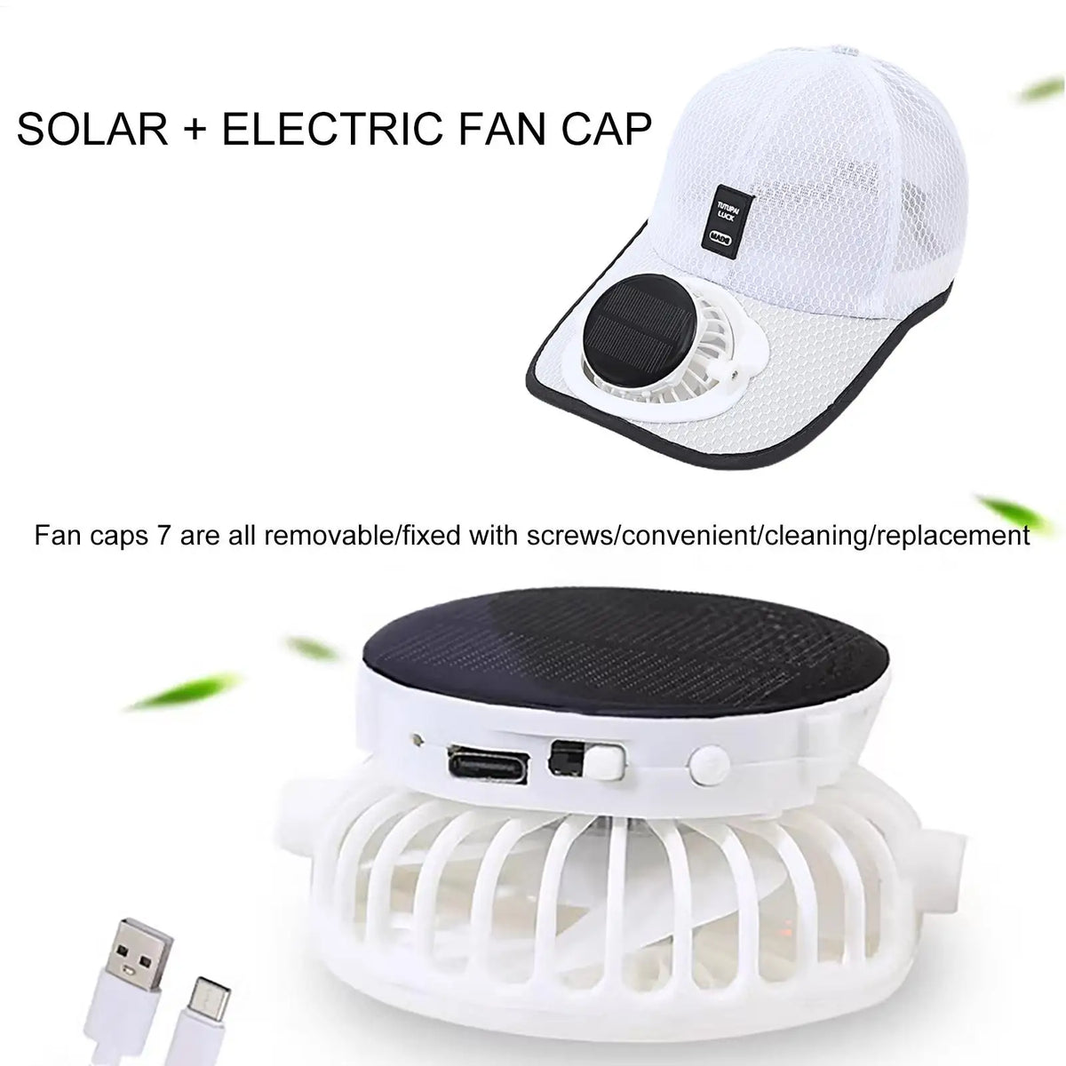 Summer Fan Sunhat Women Men Baseball Hat Strong Wind Cooling Sun