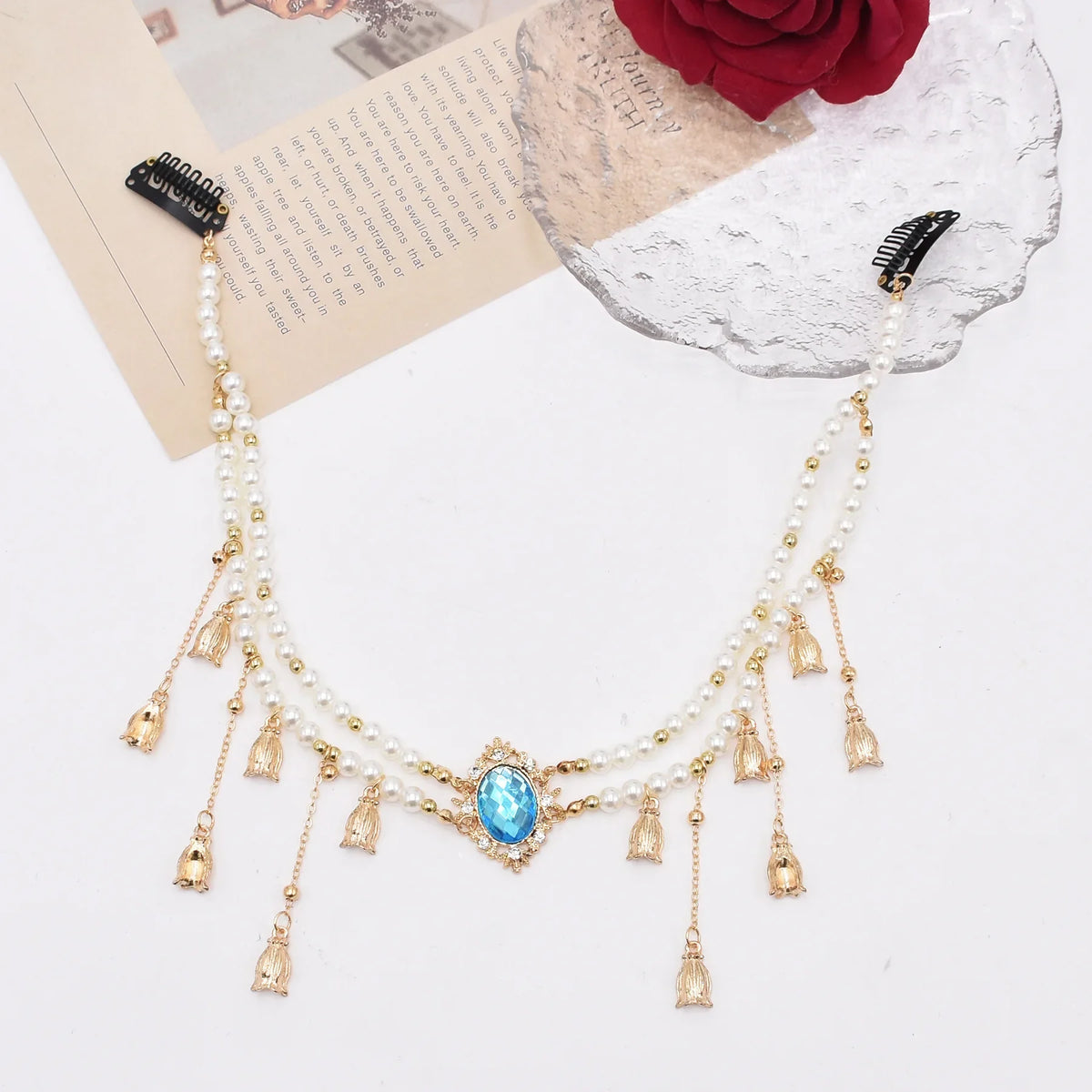 White Pearl Lily of the Valley Head Chain | Retro Hair Jewelry
