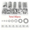 80- Stainless Steel Flat Washers Seal Screw Gasket Rings Assortment