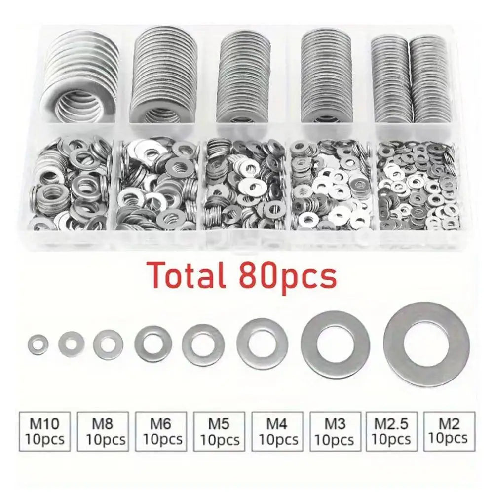 80- Stainless Steel Flat Washers Seal Screw Gasket Rings Assortment