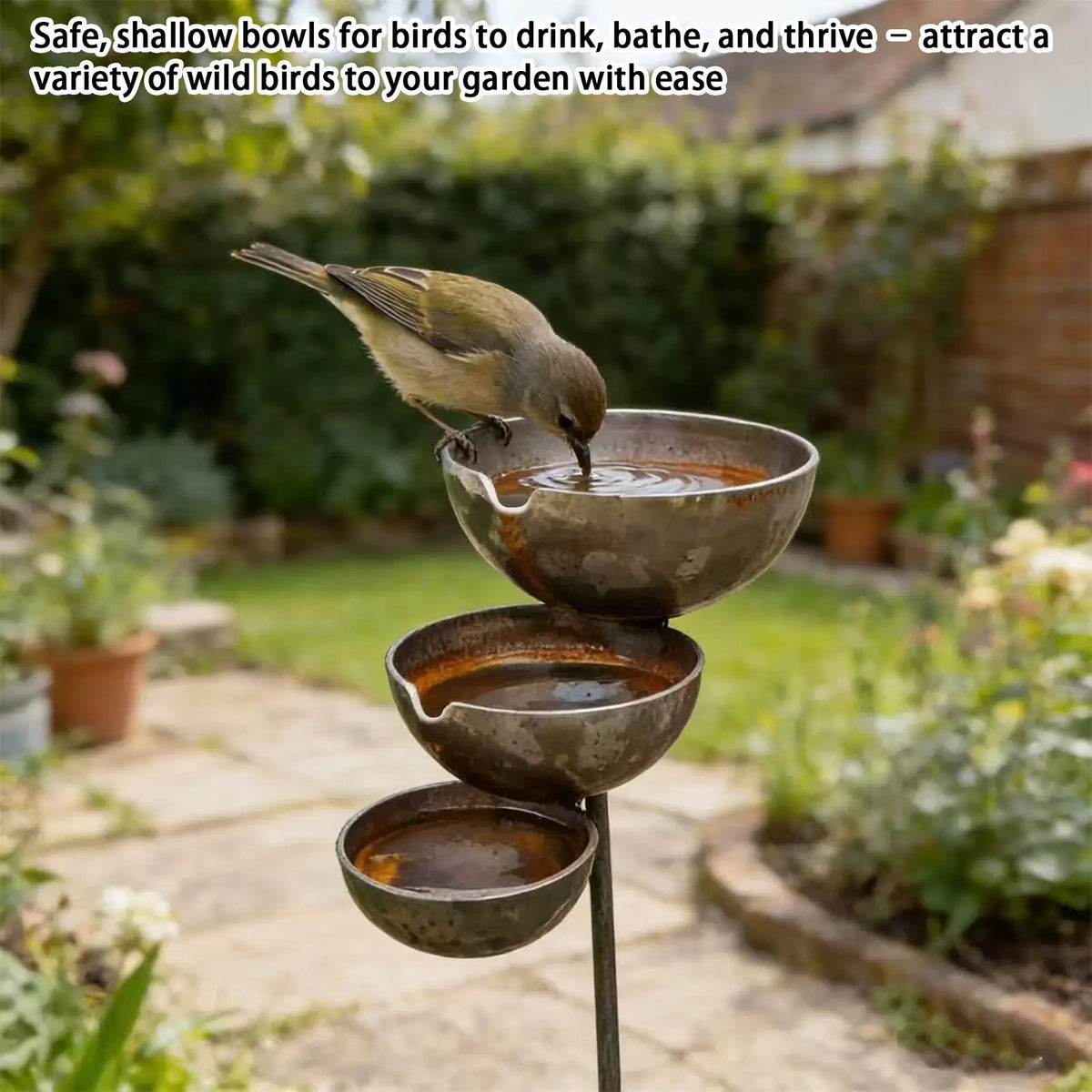 Vintage Iron Bird Bath & Bee Watering Station | Garden Stake