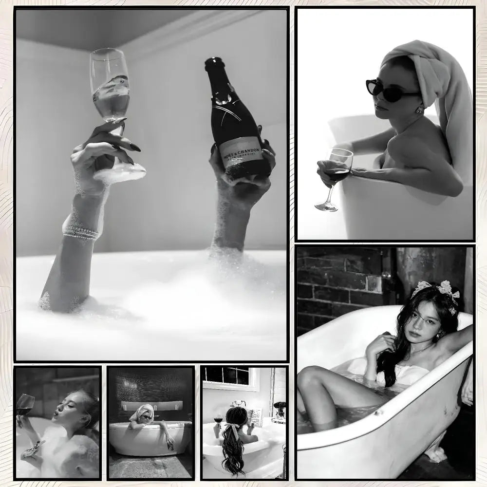 Woman Drinking Wine in Bathtub Poster – Self-Stick Wall Art