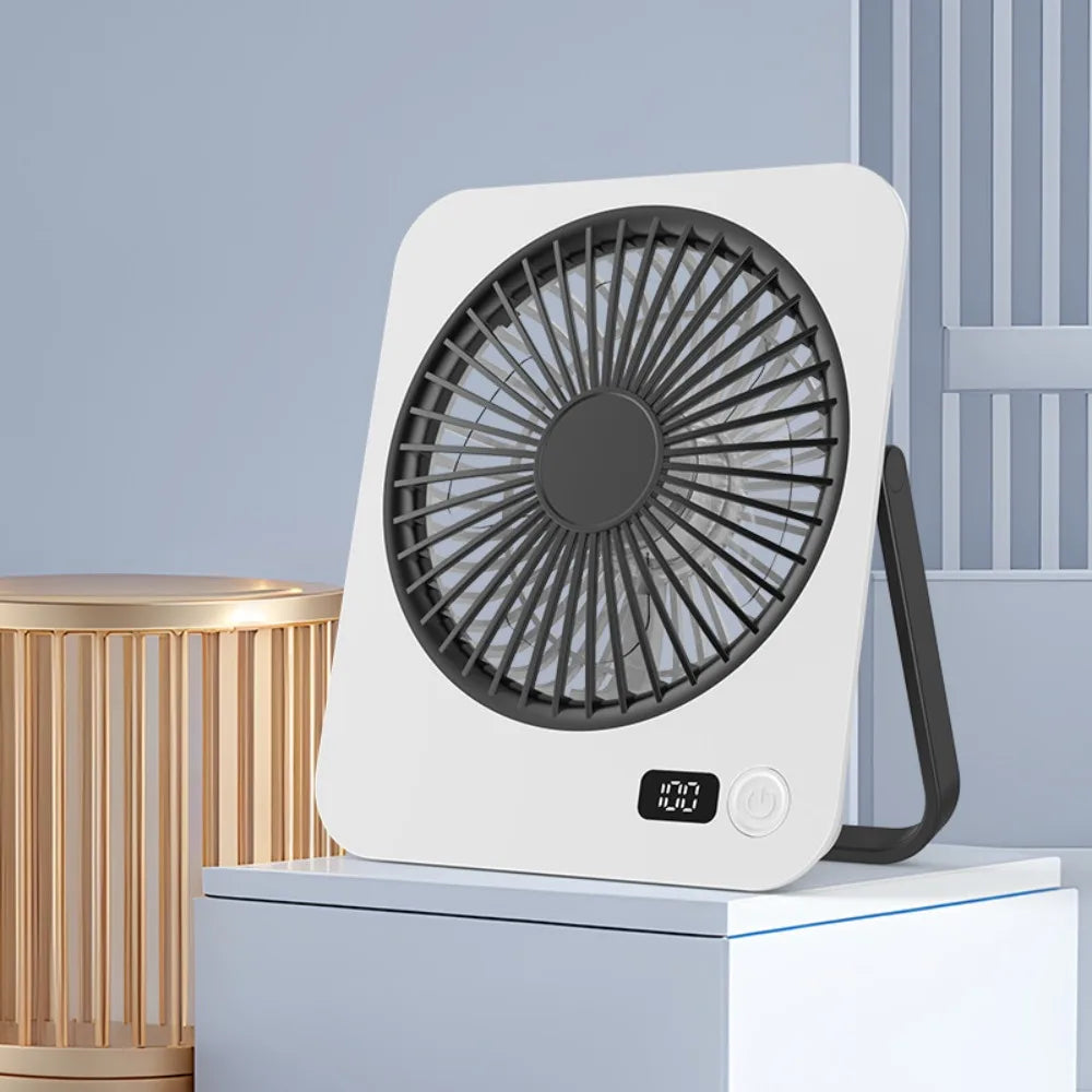 USB Rechargeable Foldable Desk Fan – 5-Speed LED Silent Fan