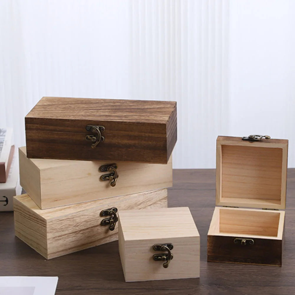 Retro Flip-Top Wooden Box – Jewellery & Keepsake Storage 10x10cm