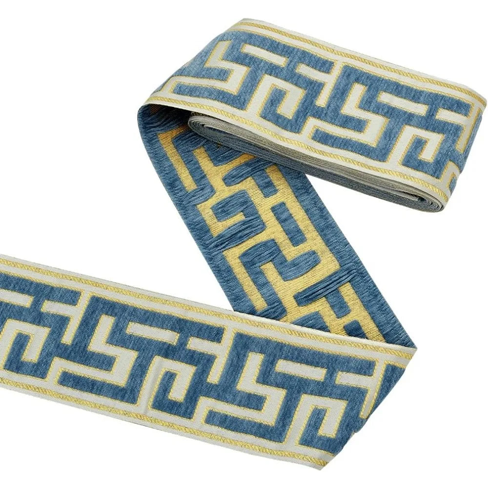 3M Steel Blue Jacquard Chenille Ribbon Trim 3.5 inch Wide