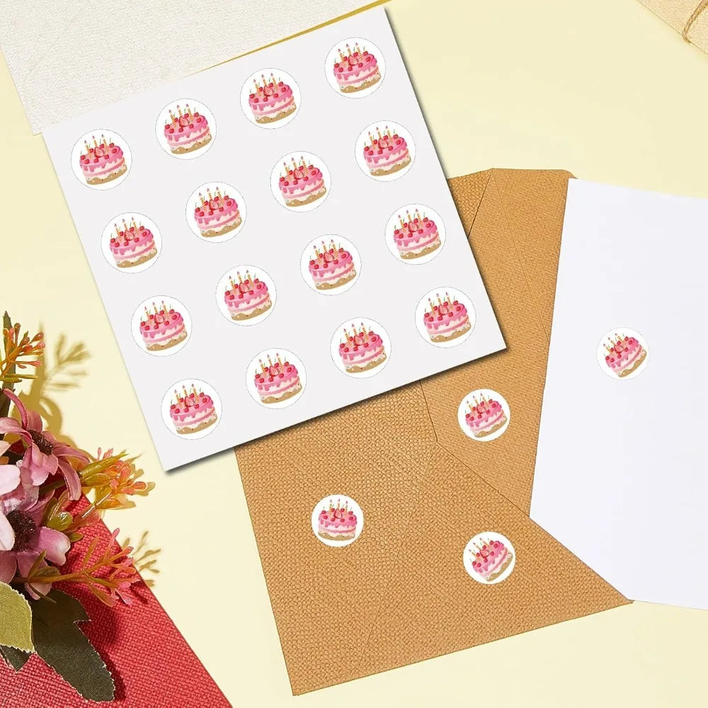 128Pcs Waterproof Birthday Cake Round Dot Cartoon Stickers Pack