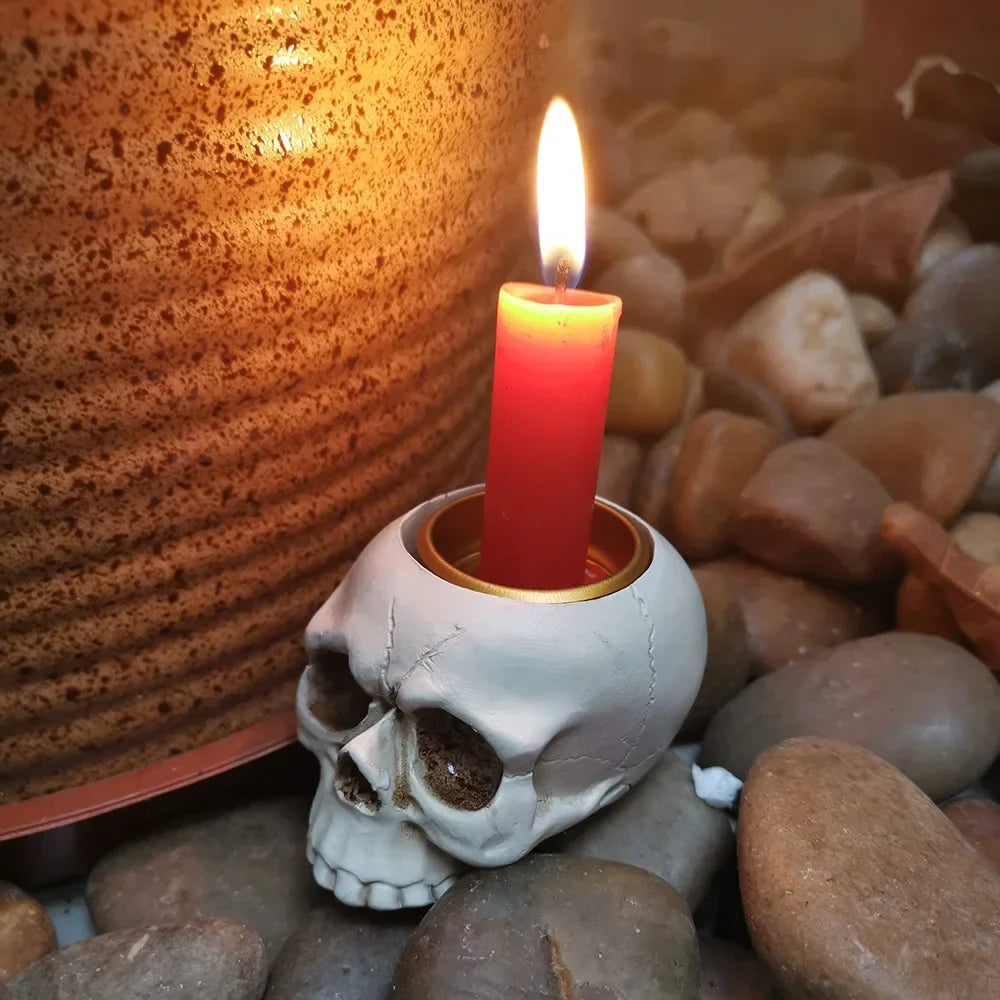 Halloween Skull Hand Candlestick Holder – Resin Skeleton Decor
