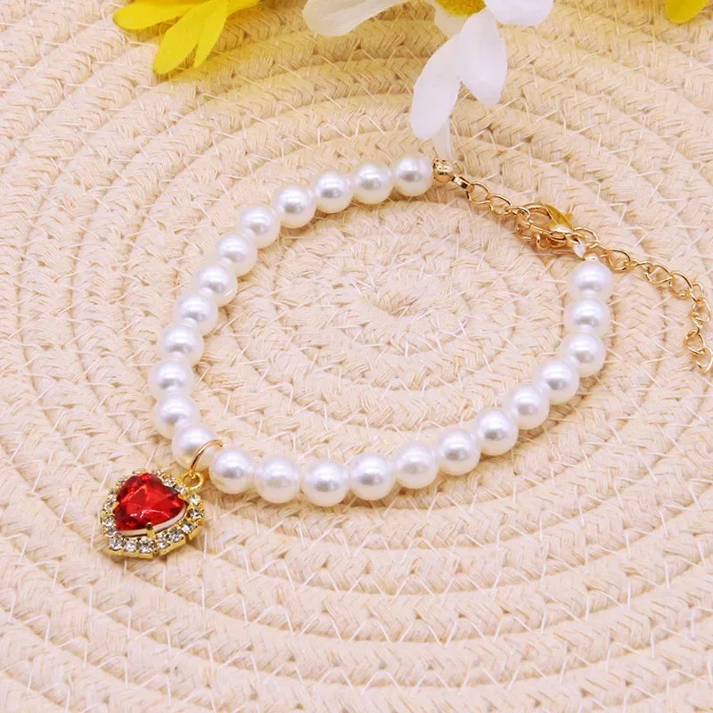 Cute Fashion Pet Supplies Cat Accessories Necklace Pearl Crystal