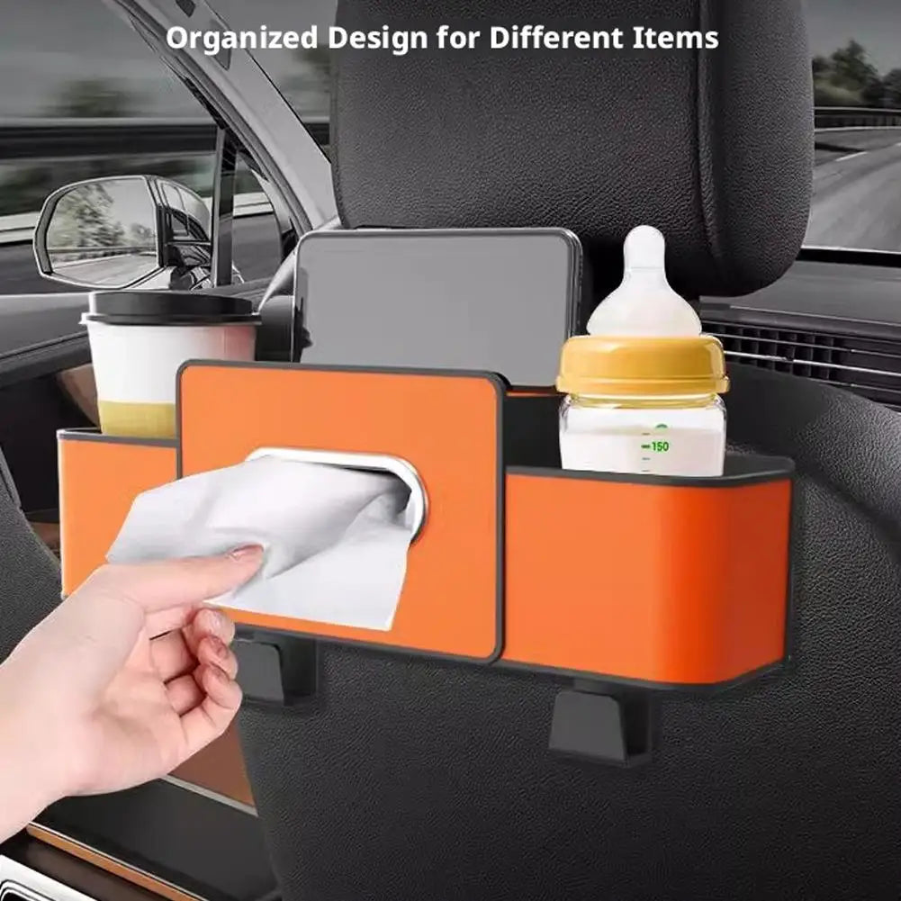 4-in-1 Car Backseat Organizer | Tissue Holder & Cup Stand
