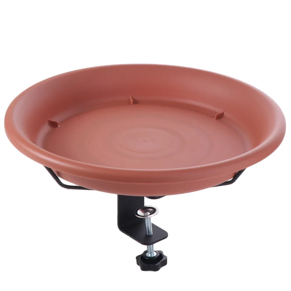 Deck Railing Bird Bath & Feeder – Adjustable Brown Plastic